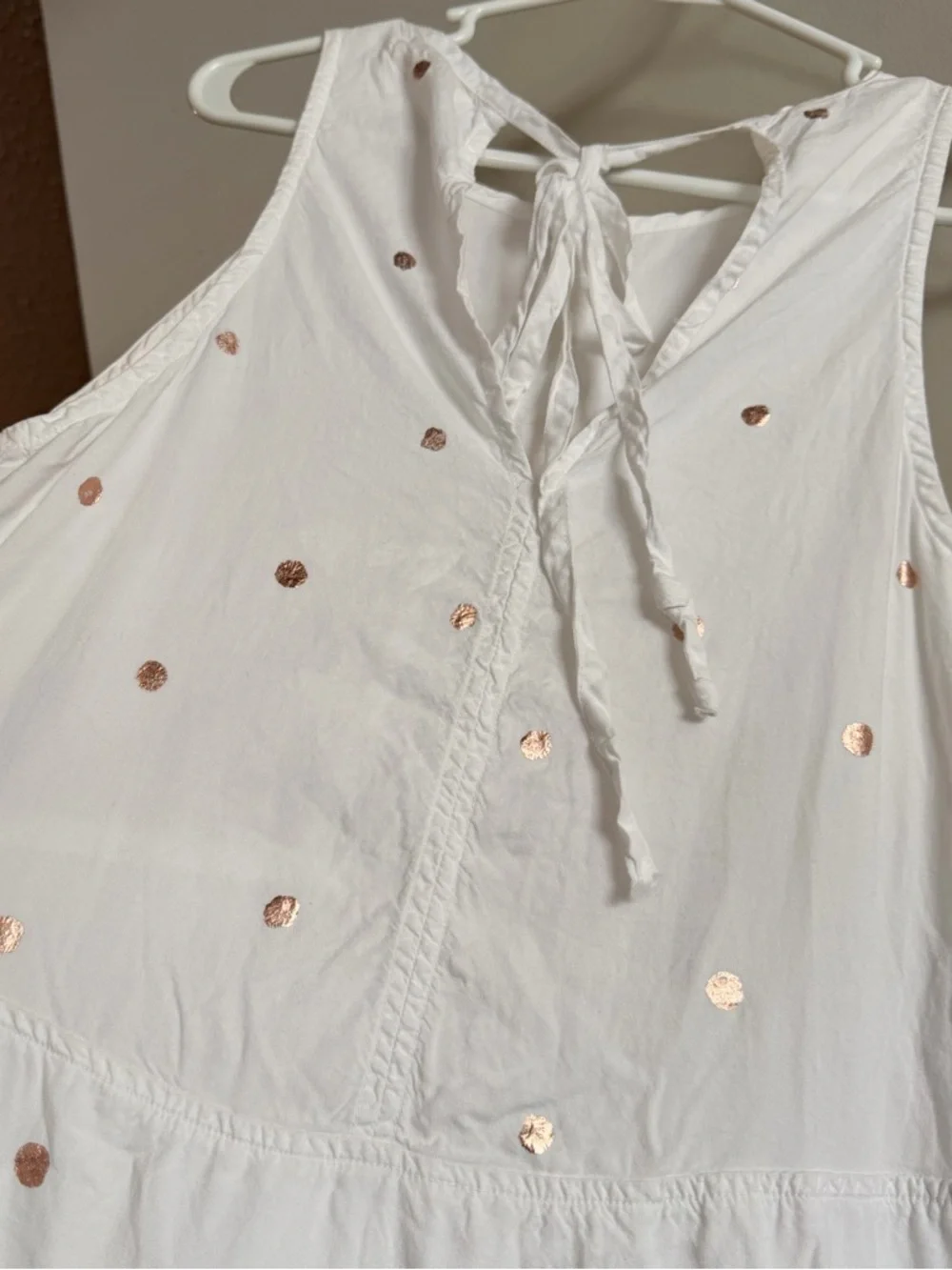 Anthropologie White Rose Gold Polka Dot Print Preppy Coastal Shift Mini Dress M - Picture 4 of 6